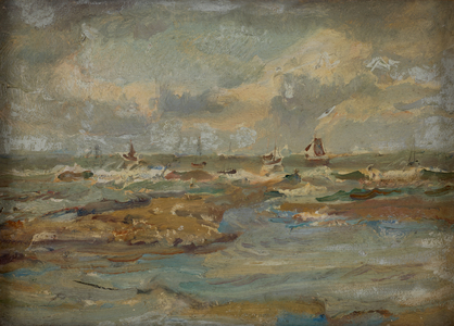 Rough sea, Yorkshire (oil on board)
