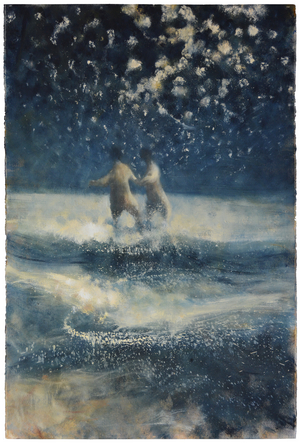 Into the sea at night with stars, 2015 (oil on paper)