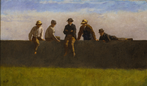 Five Boys on a Wall, c.1875-1880 (oil on composition board)