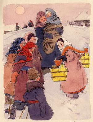 Illustration from 'The Snow Maiden', Russian Fairytale adapted by Natalia Zabila (gouache on paper)