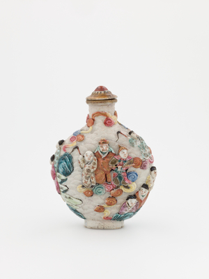 Snuff bottle with lid (pottery, paint)
