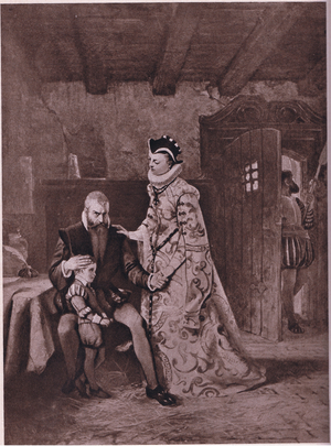 The monarch who married a cherry seller: Eric XIV king of Sweden being visited in prison by his wife Katrina (litho)