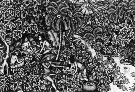 Indonesia: A 1940s painting of a cotton harvest scene in Bali.