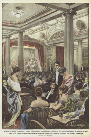 At the theatre in the middle of the ocean (colour litho)
