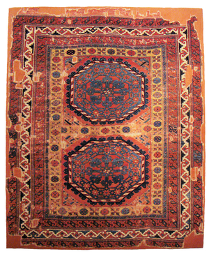 Turkey: A 16th century Anatolian carpet with large 'gul' medallions similar to one of the 'Holbein Carpet' styles used by the German painter Hans Holbein the Younger in many of his paintings