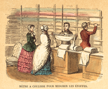 Weights and measures (coloured engraving)