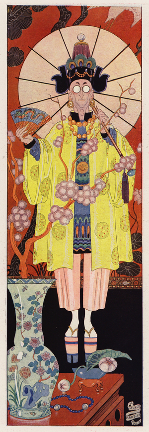 Chevalier de Villeclos in Chinese costume (colour litho)
