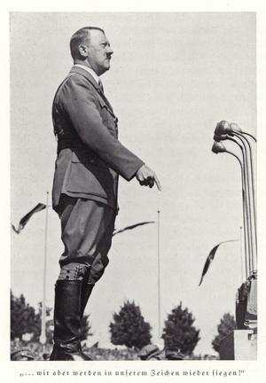 Hitler addressing the Nuremberg Rally, 1936 (b/w photo)
