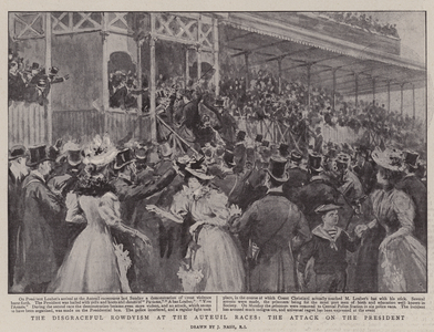 The Disgraceful Rowdyism at the Auteuil Races, the Attack on the President (litho)
