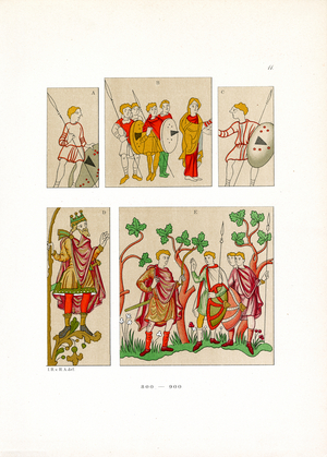 Early Medieval Warriors and Ruler (800-900) (chromolitho)