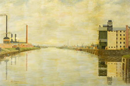 The Usk from Newport Bridge, 1954 (oil on canvas)