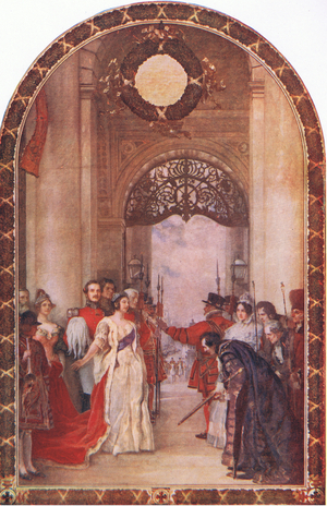 Opening of the Royal Exchange by Queen Victoria, from Cassells History of the British People published by the Waverley Book Company Limited, c.1940 (colour litho)