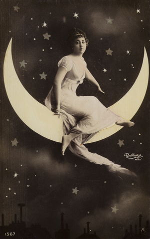 Girl on moon (b/w photo)