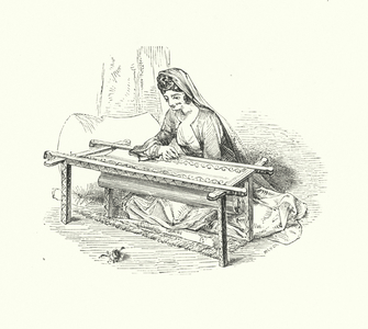Lady embroidering (engraving)