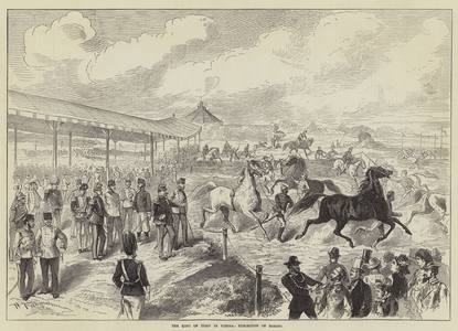 The King of Italy in Vienna, Exhibition of Horses (engraving)