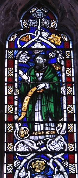 The stained glass 'east window' depicting Ezekiel, Bristol cathedral, England.