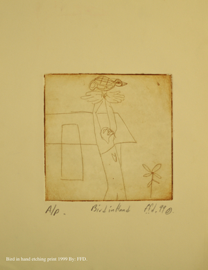 Bird in Hand, 1999 (etching)