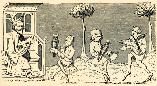 Medieval King teaching the art of falconry