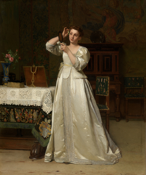 Woman with Mirror (oil on panel) 