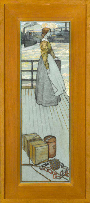 Waiting for the Dartmouth Ferry, c.1910 (chalk on blue paper)