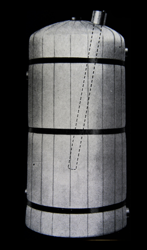 A lagged (insulated) hot water tank dating to the 1950's