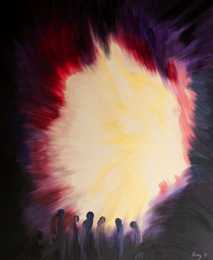 If we persevere in the darkness of prayer, God will eventually lead us to His light and wisdom, 2000 (oil on board)