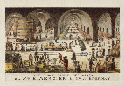 Champagne cellars of E Mercier & Co, Epernay, France (chromolitho)