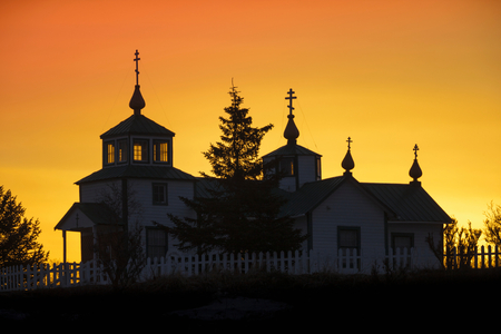 Russian Orthodox Church, built in 1901, is a historic landmark in the coastal town of Ninilchik on the Kenai Peninsula, southcentral, Alaska (photo)
