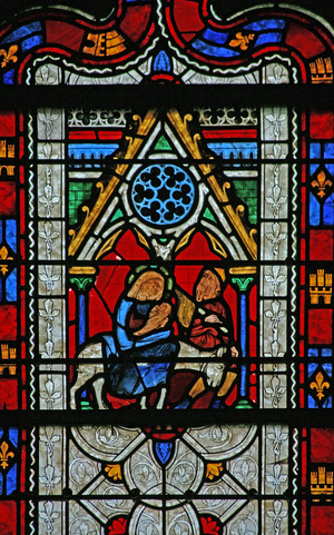 Window w38 depicting the Fight into Egypt (stained glass)