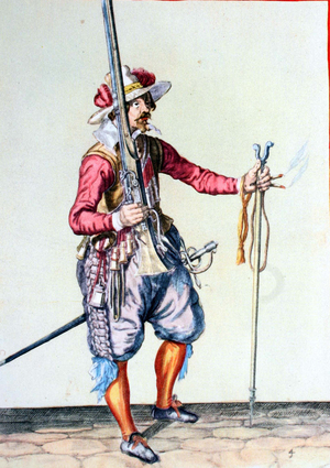 Musketeer with matchlock musket circa 1640-50