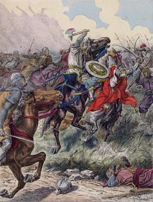 Charles Martel at the Battle of Poitiers, 732 (colour litho)