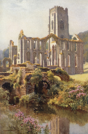 Fountains Abbey (colour litho)