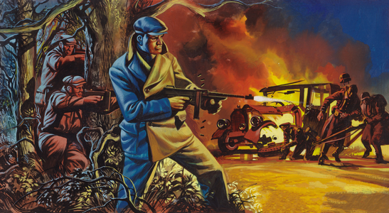 Peter Ortiz, the American Marine, helping the French Maquis during WW2 (gouache on paper)