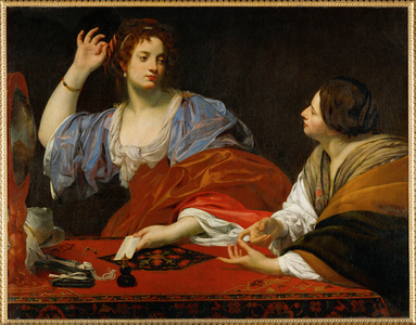 Martha reproofs her vain sister Magdalen, c.1621 (painting on canvas)