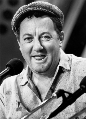 French Humorist Coluche on July 5, 1985 during A Radio Program (b/w photo)