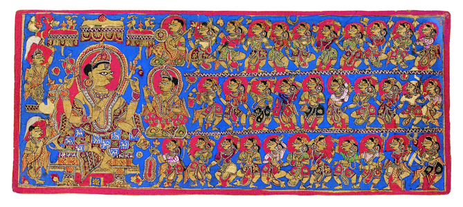 The Heavenly Court of Indra, from the 'Devasanaparo Bhandar' Kalpasutra, c.1475 (opaque w/c & gold on paper)
