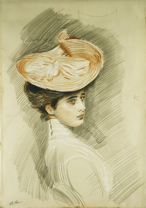 Portrait of a Lady, thought to be Madame Helleu,  (black, red and white chalk)