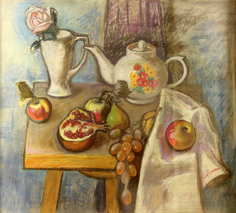 Still Life with Fruit and Teapot, 1985 (pastel on paper)