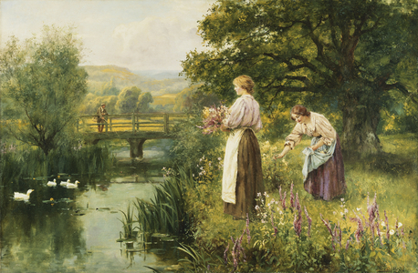 Gathering Spring Flowers, (oil on canvas)