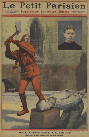 Two champion cyclists (colour litho)