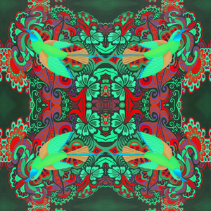 Flying bird pattern green, 2015 (oil on canvas)