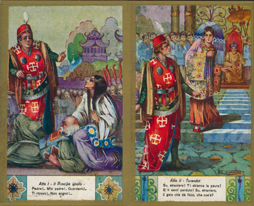 One of a set of illustrations of Puccini's opera Turandot (colour litho)