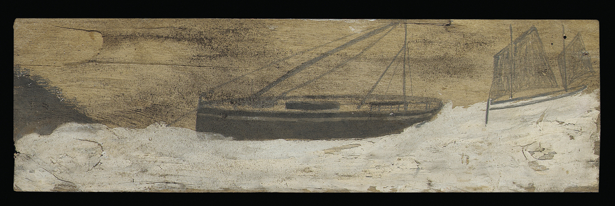 Boats on choppy water (pencil & oil on panel)