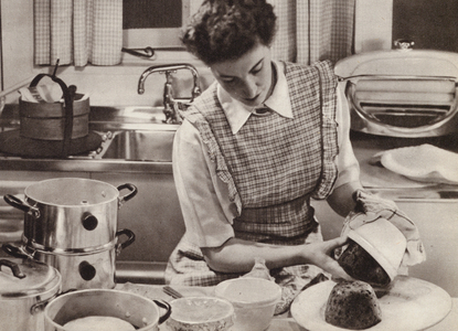 Making a Christmas Pudding (b/w photo)