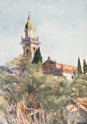 Church of S Massimo, near Rapallo (colour litho)