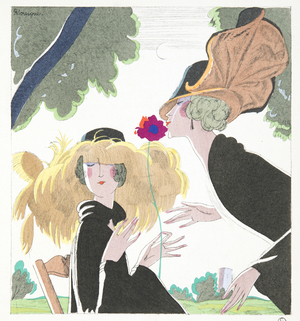 Les Cinq Sens I. l"Odorat, from a Collection of Fashion Plates, 1922 (pochoir print)