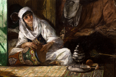 Interior of a harem in Morocco, detail: woman playing the derbouka, 1878 (Oil on canvas)