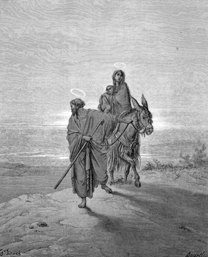 The flight into Egypt is a biblical event described in the Gospel of Matthew. Soon after the visit by the Magi
