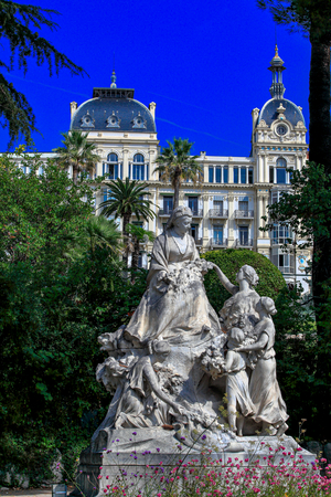 Nice UNESCO. Statue of the queen Victoria and the regina Palace