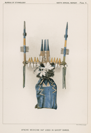 Apache Medicine Hat used in Ghost Dance (colour litho)